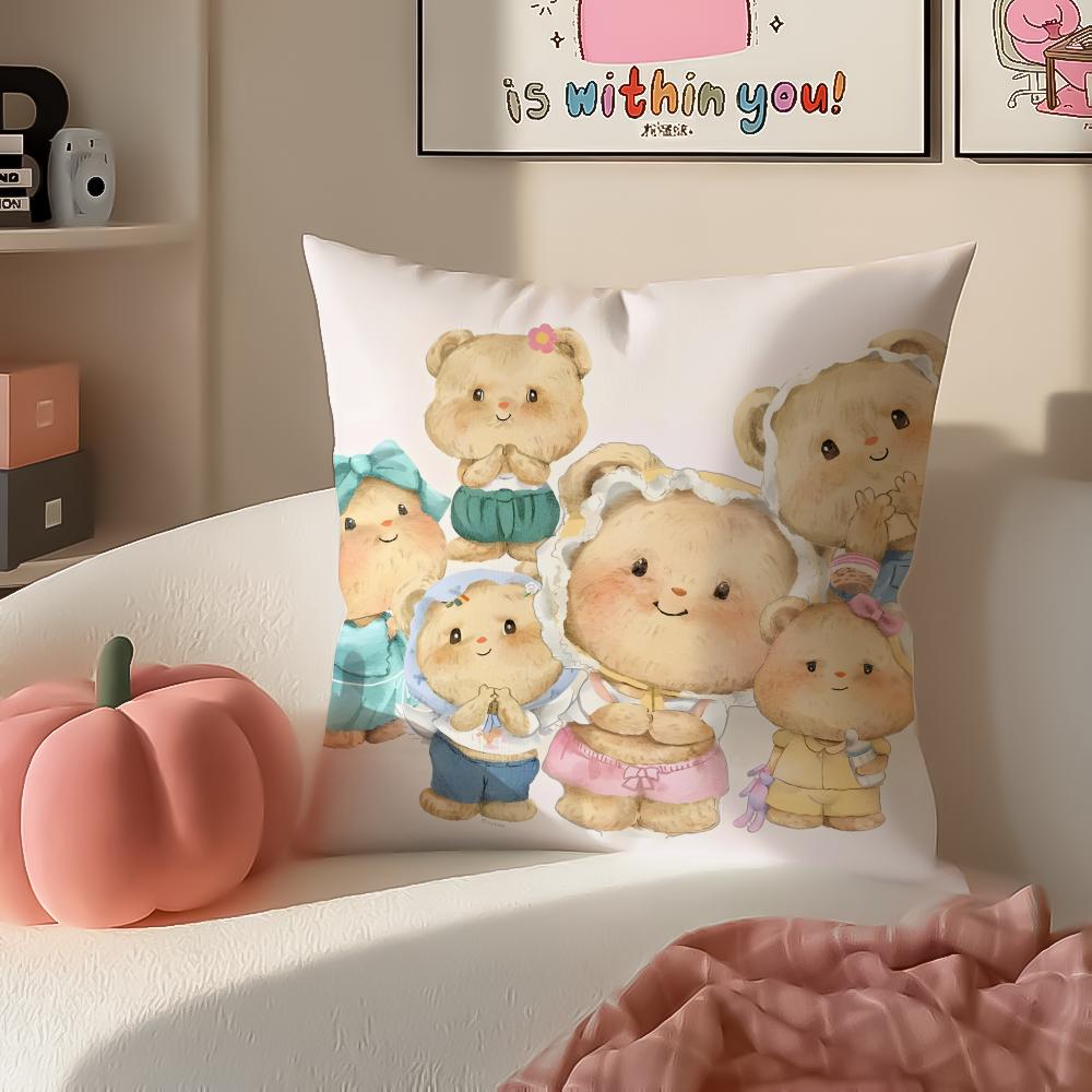 Chubby Cute Thai Character BButterbear Cushion Cover Pillowcase Short Plush Invisible zipper Room Sofa Cushion Cover