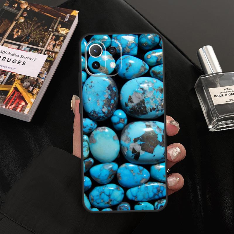 Turquoise Stone Flora Peacock Feather Case For Xiaomi 13 14 15 Ultra 11T 12T 13T 14T Pro POCO X7 Pro X3 X5 X6 F5 F6 M6 Pro Cover
