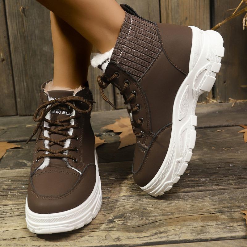 2024 Большие размеры Женская обувь Ботильоны женские Ботильоны на платформе Повседневные ботинки Женские туфли с круглым носком Средний каблук спереди Шнуровка Теплые женские туфли