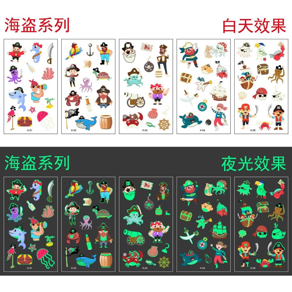 5/10Sheets Luminous Tattoo Anime Stickers Toy Children Body Art Temporary Fake Tattoos Waterproof Cartoon Unicorn Animal Mermaid