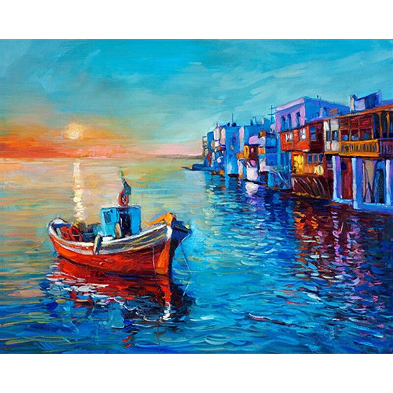 New 5D DIY Diamond Painting Sea View Diamond Embroidery Sailboat Cross Stitch Full Round Drill Home Decor Manual Art Gift