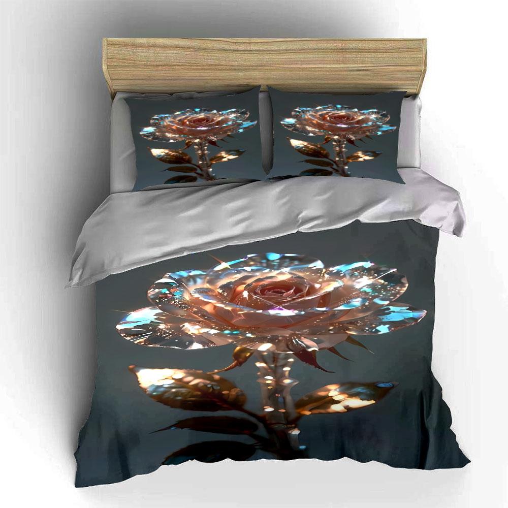 Glowing rose with sparkles. Bedding sets Duvet cover sets Duvet covers Pillowcases(1*Duvet Cover 2*Pillowcases without duvet insert)