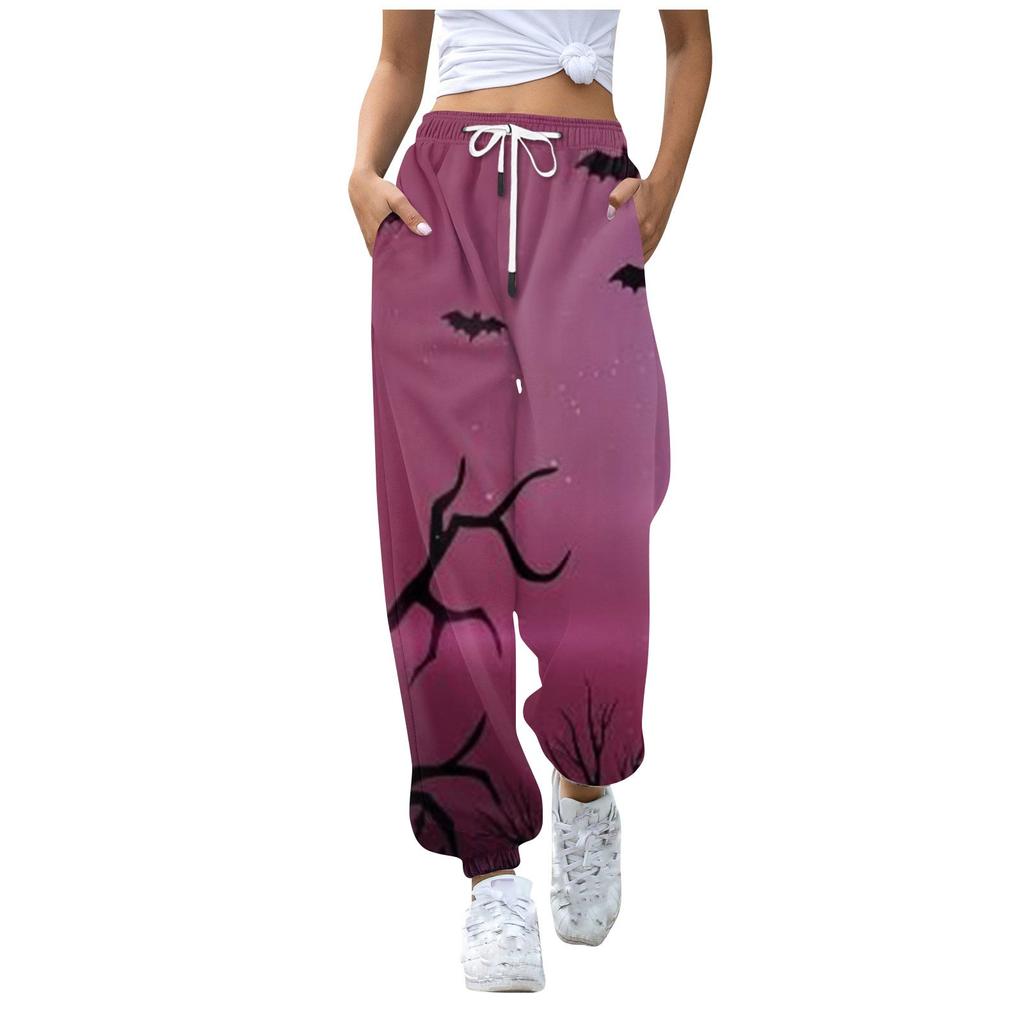 Женские повседневные модные брюки с эластичной резинкой на талии и принтом на Хэллоуин
