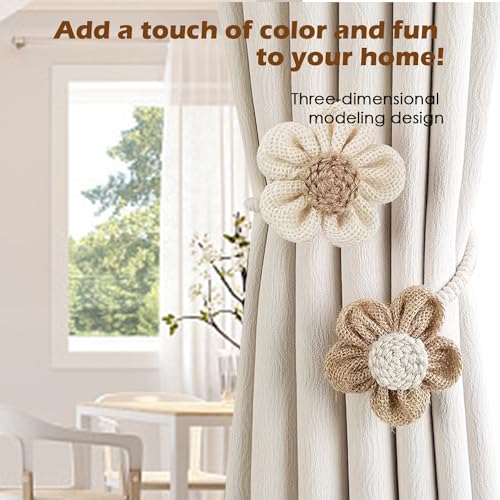 Modern Sunflower Cotton Eco-Friendly Curtain Tiebacks 2-Pack for Wedding and Natural Style Windows Wall Decor
