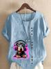 Women's Fashion Colorful Dog Print Round Neck Short Sleeve T-shirt Casual Cotton Linen Graphic Shirt Leisure Loose Summer Blouse Tops