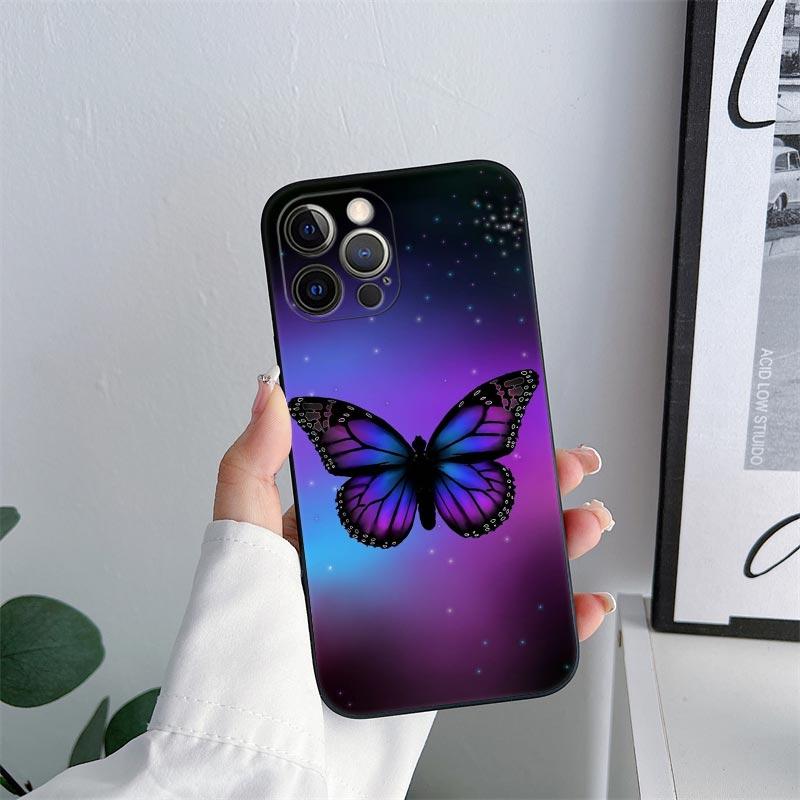 Beauty Pink Butterfly Phone Case for iPhone 11 15 Pro Max Case Coque 14 Plus 13 Pro 12 Mini 11 X S XR 7 8 SE 2020 TPU Soft Cover