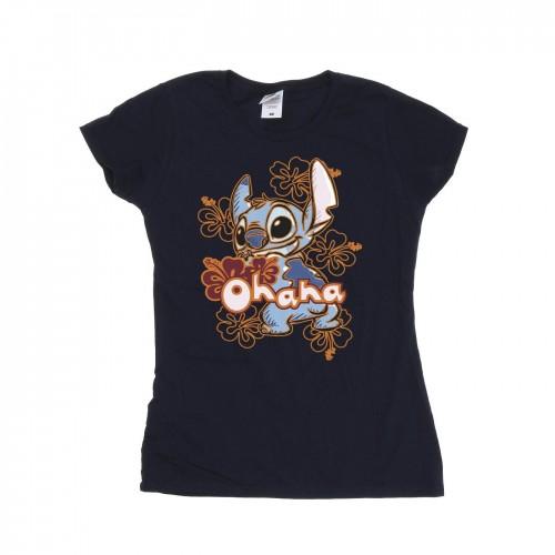Disney Womens/Ladies Lilo And Stitch Ohana Orange Hibiscus Cotton T-Shirt