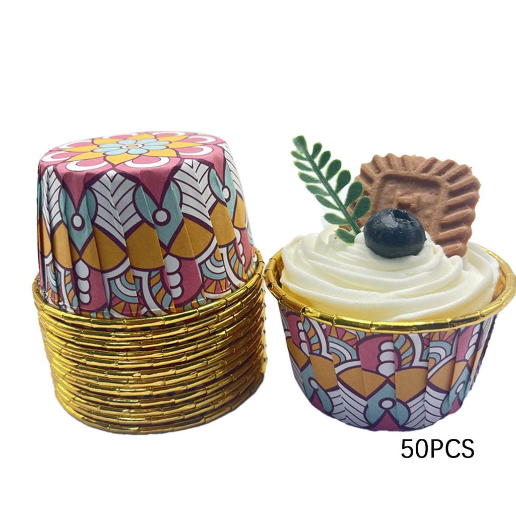 50 шт. формочек для кексов с богемным принтом, алюминиевая фольга, термостойкие формочки для выпечки, одноразовые формы для торта для домашней кухни