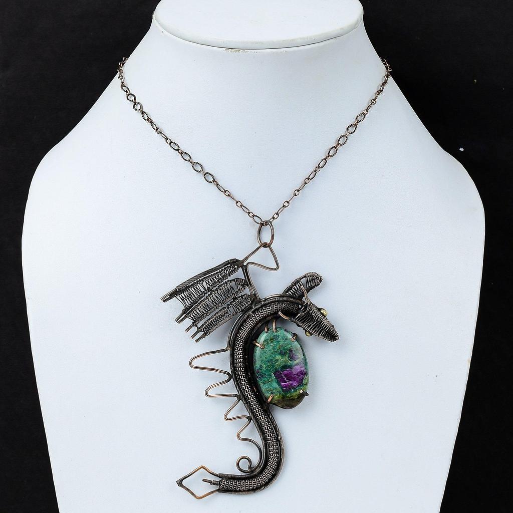 Подвеска из рубина и фуксита, обернутая медной проволокой, драгоценный камень, подвеска ручной работы, антикварные подвески в виде дракона, подвеска в виде медной проволоки, подарок на помолвку