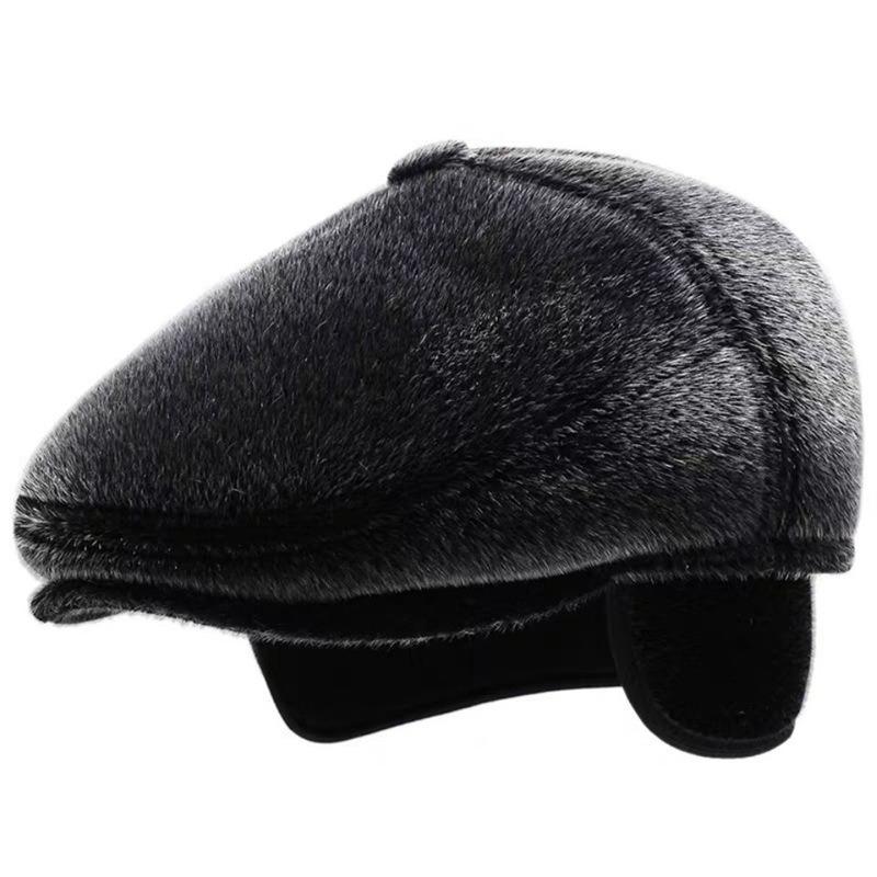 Mink Hair Forward Hat Men's Autumn and Winter Cap Grandpa Casual Versatile Velvet Thermal Hat