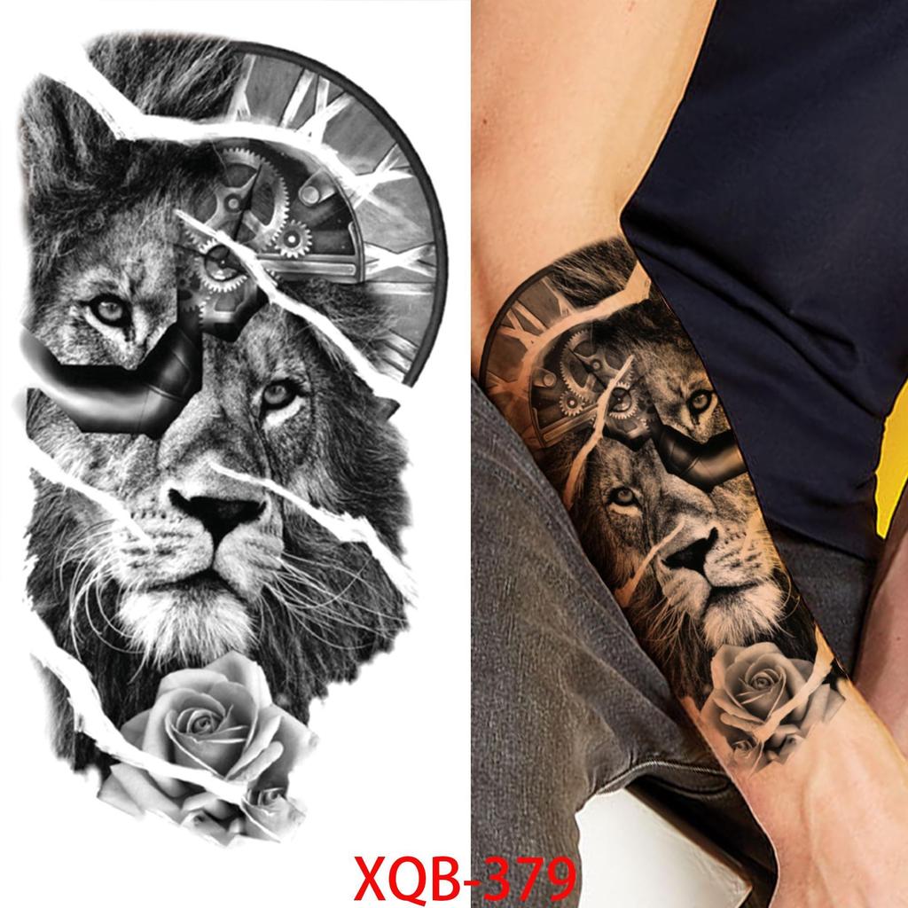 1 PC 210*114MM Cat Geometry Black Temporary Tattoos For Men Women Black Forest Skull Tiger Wolf Tattoo Sticker Evil Devil Arm Tattoo