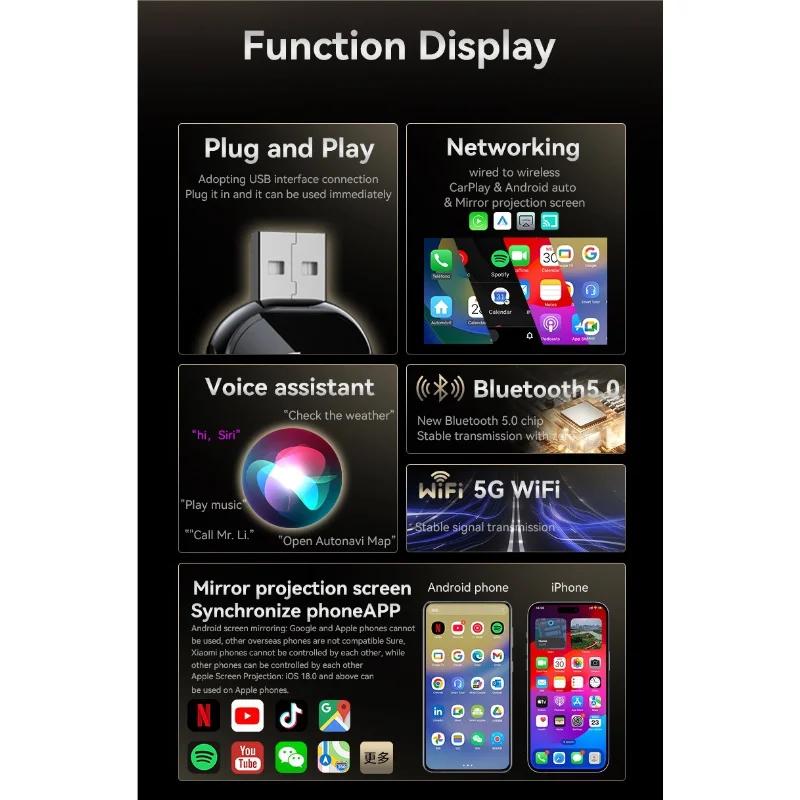 3-в-1 Адаптер Mirror Link Проводной на Беспроводной Carplay для Airplay Android Auto MirrorLink Bluetooth+ Wi-Fi USB-донгл Автомобильный ИИ-бокс