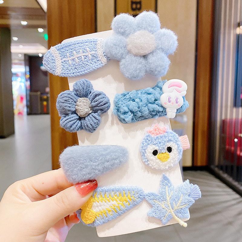 Pretty Hair Accessories for Baby Girls 5 PCS Mini Hair Clips Set Sweet Candy Color Bow Flower Fabric Side Clips