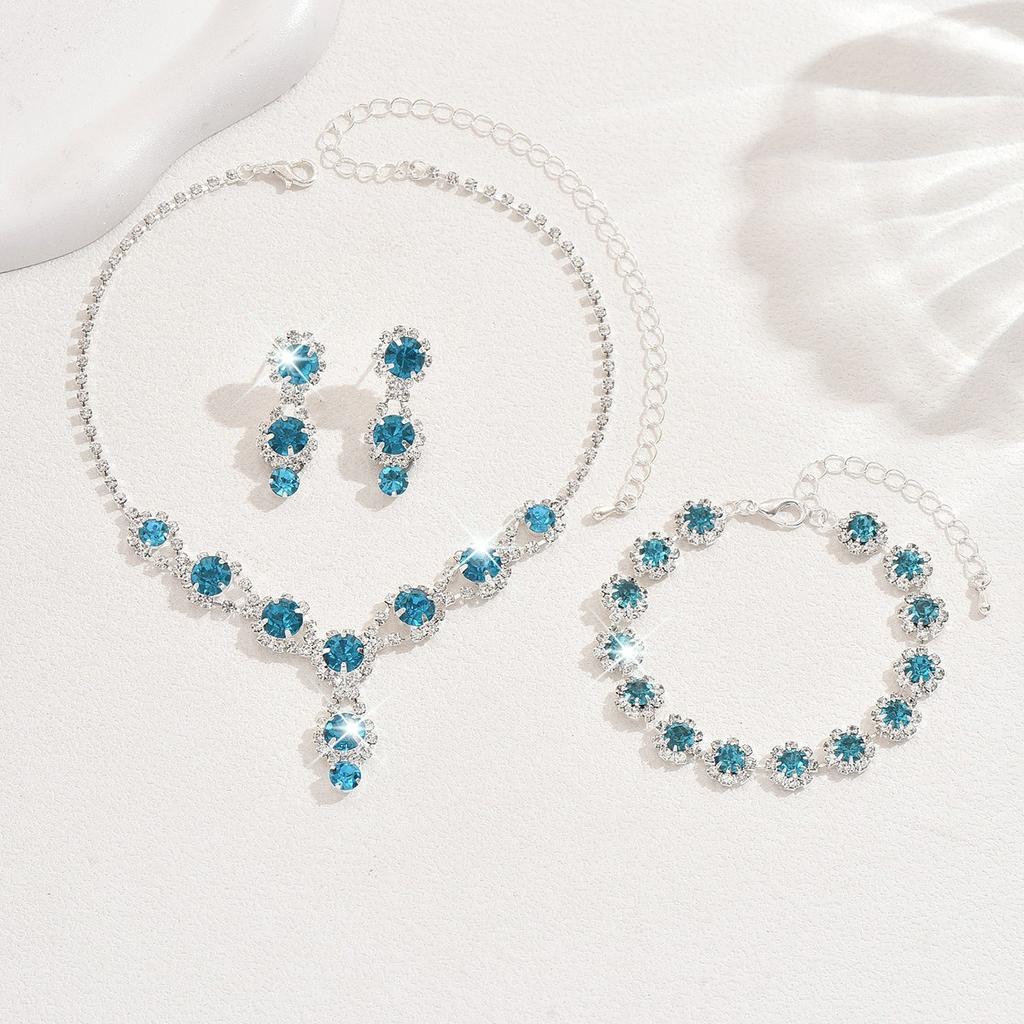 3/4pcs Sweet Romantic Style Colored Zircon Inlaid Women's Necklace Earrings Bracelet Set Banquet Dress Elegant Accessories