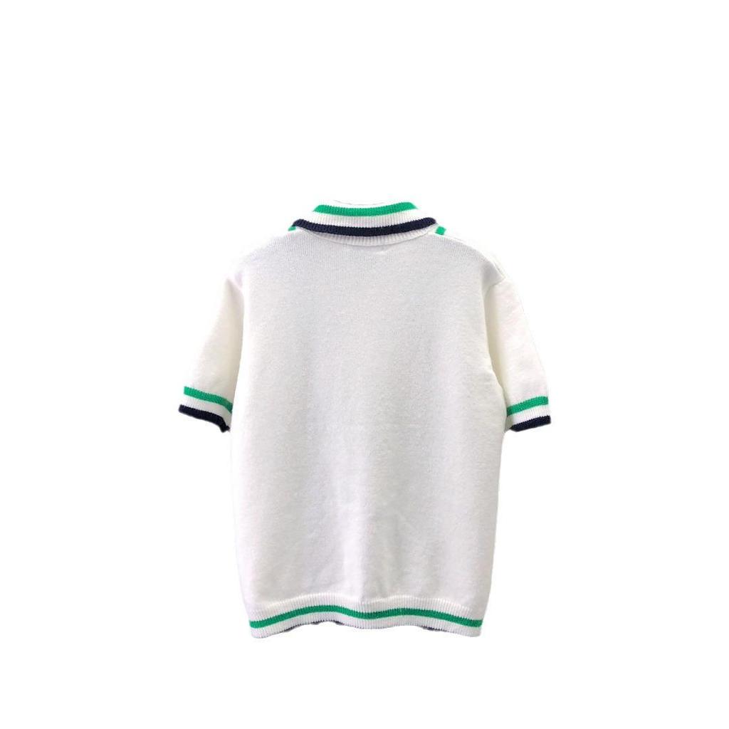 Унисекс Европейский и Американский Модный Жаккардовый Полосатый Вязаный Пуловер - Дизайн из Шерсти с Коротким Рукавом