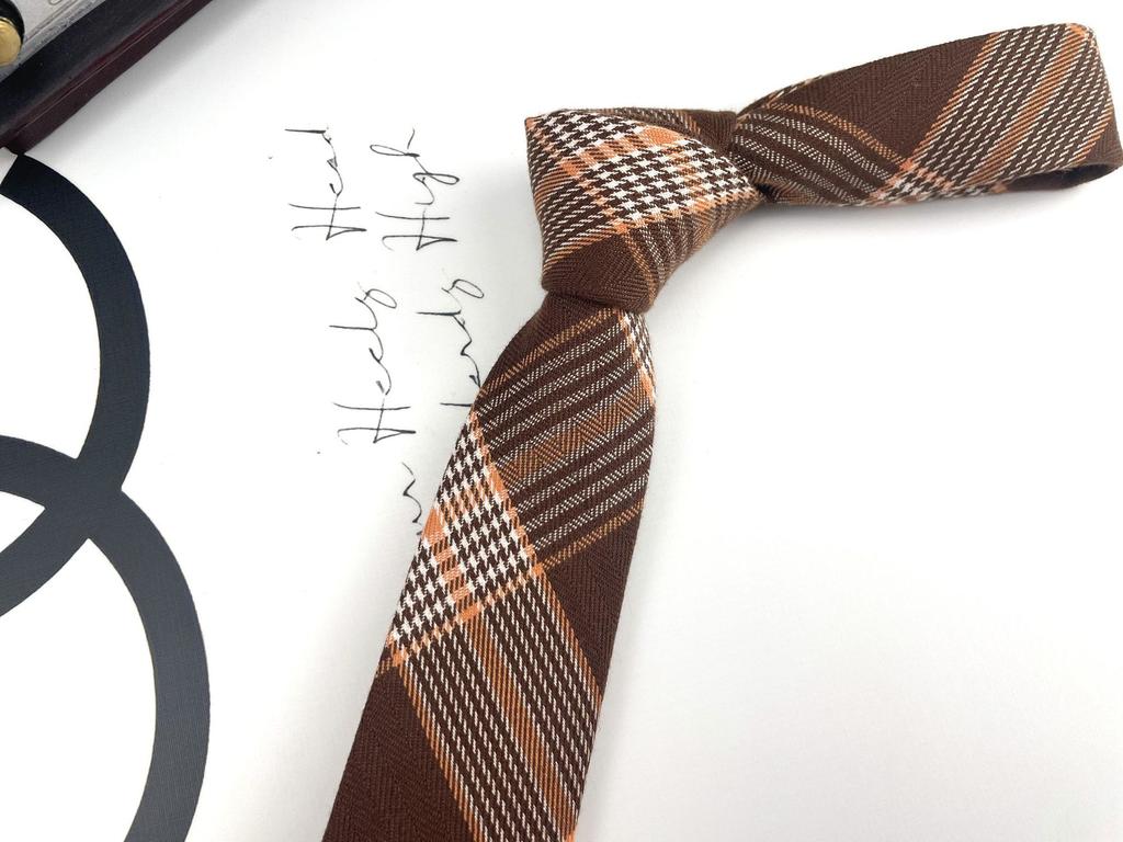 Men'S And Women'S Japanese Retro British 6Cm Narrow Tie Coffee Color Gray Blue Casual Grid, Get Married At Work