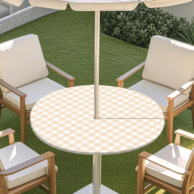 Outdoor Round Table Cover With Umbrella Hole Elastic Edge Waterproof Dustproof Patio Garden Tablecloth