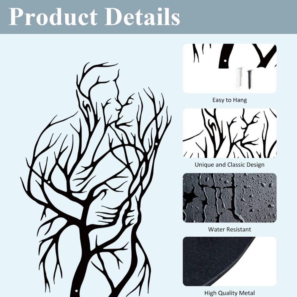 Настенное искусство «Целующаяся пара», искусство из металла и дерева, современное скандинавское искусство в виде ветвей, настенное украшение из дерева, романтический декор для спальни и гостиной