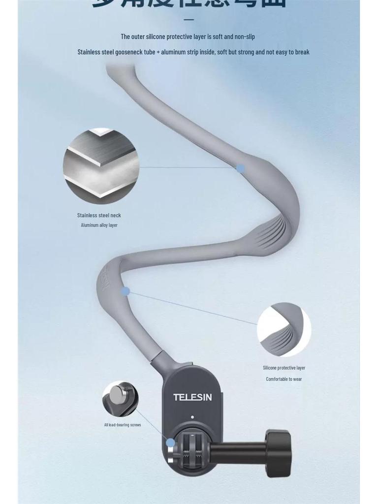 Магнитный держатель на шею Taixun для Insta360 X2/X3, GoPro 11 и смартфонов - Идеально подходит для велоспорта и экшн-камер.