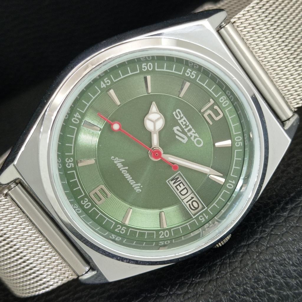 ЯПОНСКИЕ ВИНТАЖНЫЕ ОТРЕМОНТИРОВАННЫЕ МУЖСКИЕ АВТОМАТИЧЕСКИЕ ЧАСЫ SEIKO 5 С ЗЕЛЕНЫМ ЦИФЕРБЛАТОМ a444546-1
