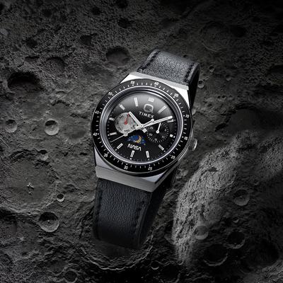 Q TIMEX x NASA Винтажные Черные Кожаные Часы 40 мм TW2Y56800