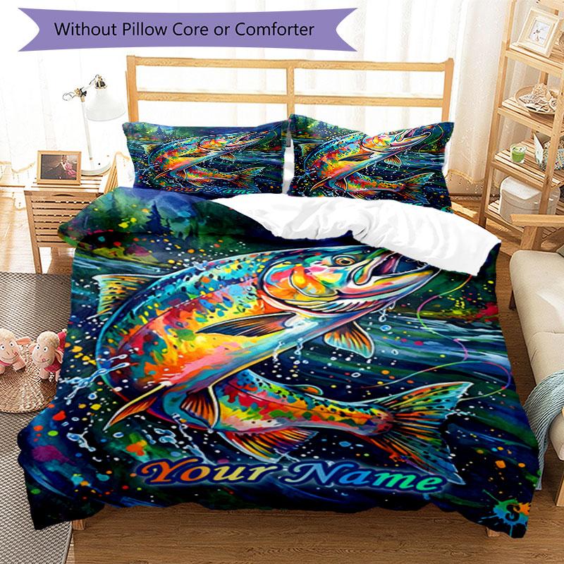 3PC Custom Name Adventure: Rainbow Trout Catch bedding,soft and breathable,2D flat print,room decor.,Poster Three-piece set,Soccer Three-piece set,Art