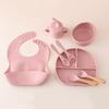 Baby Silicone Tableware Set Newborn Baby Complementary Tableware Silicone Compartmentalized Meal Plate Complementary Bowl Bib Feeding Set