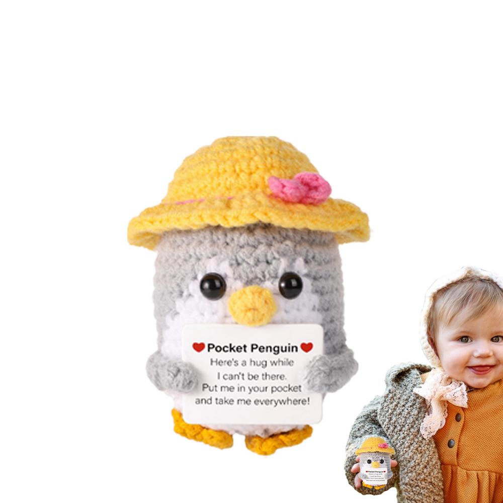Funny Positive Penguin Collectible Doll With Encouragement Card Small And Cute Toy Wearing Hat Doll For Cheer Up Decorations