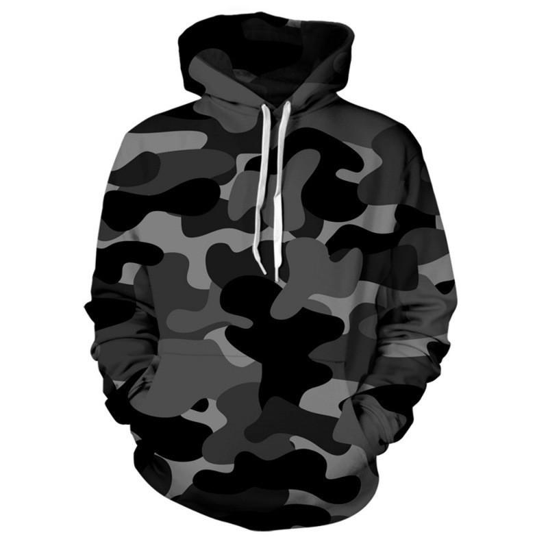 Mens Hooded Oversized Sweatshirt With 3D Camo Print Front Pocket Long Sleeve Fall Casual Wear