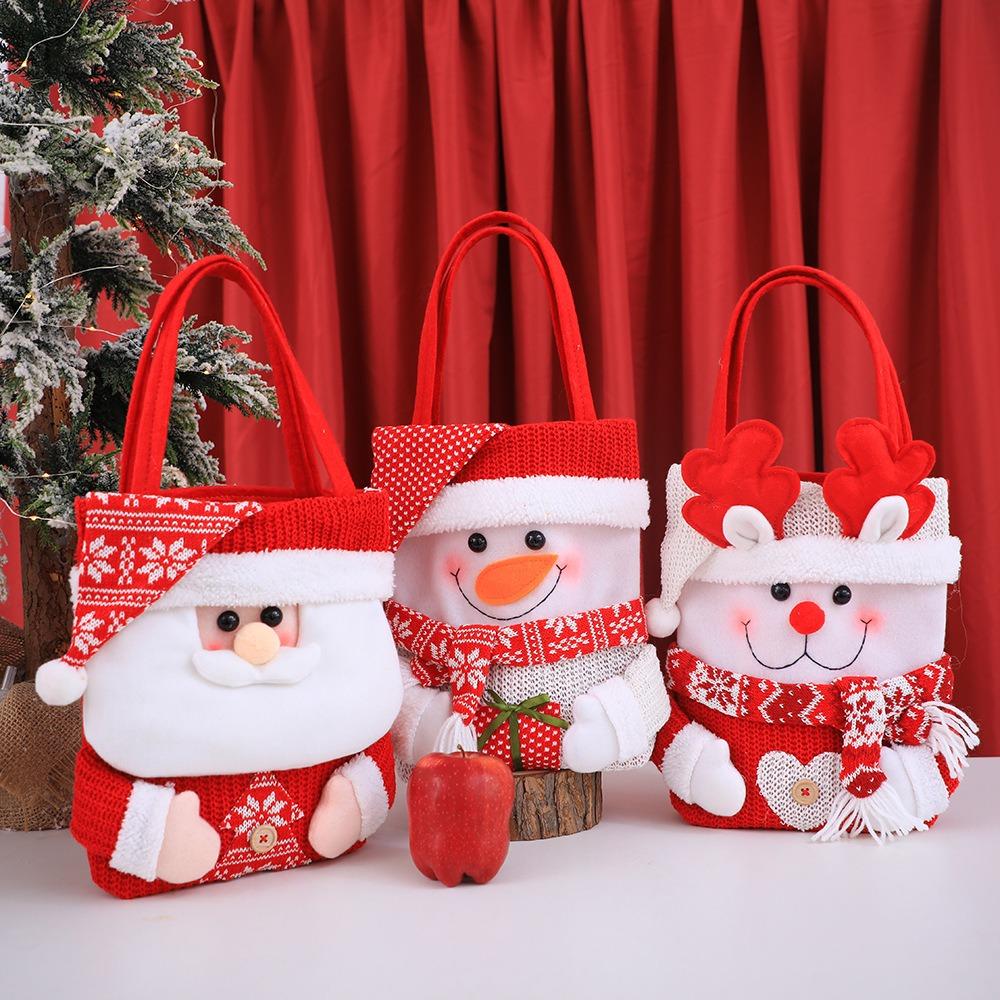 Cartoon Christmas Eve Apple Bag Handheld Xmas Candy Bag Christmas Tote Bags Xmas Ornaments