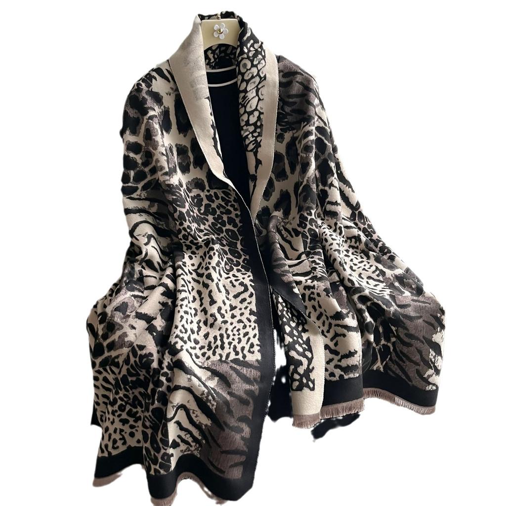 Air-Conditioned Room Shawl Scarf Female Leopard Print Scarf Imitation Cashmere Warm Long Scarf Cape