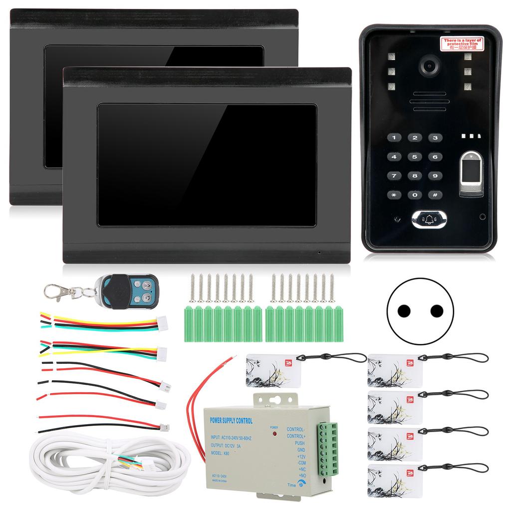 7-дюймовый видеодомофон, проводной, Wi-Fi, 2 монитора, отпечаток пальца, пароль, IC-карта, удаленная разблокировка, ночное видение