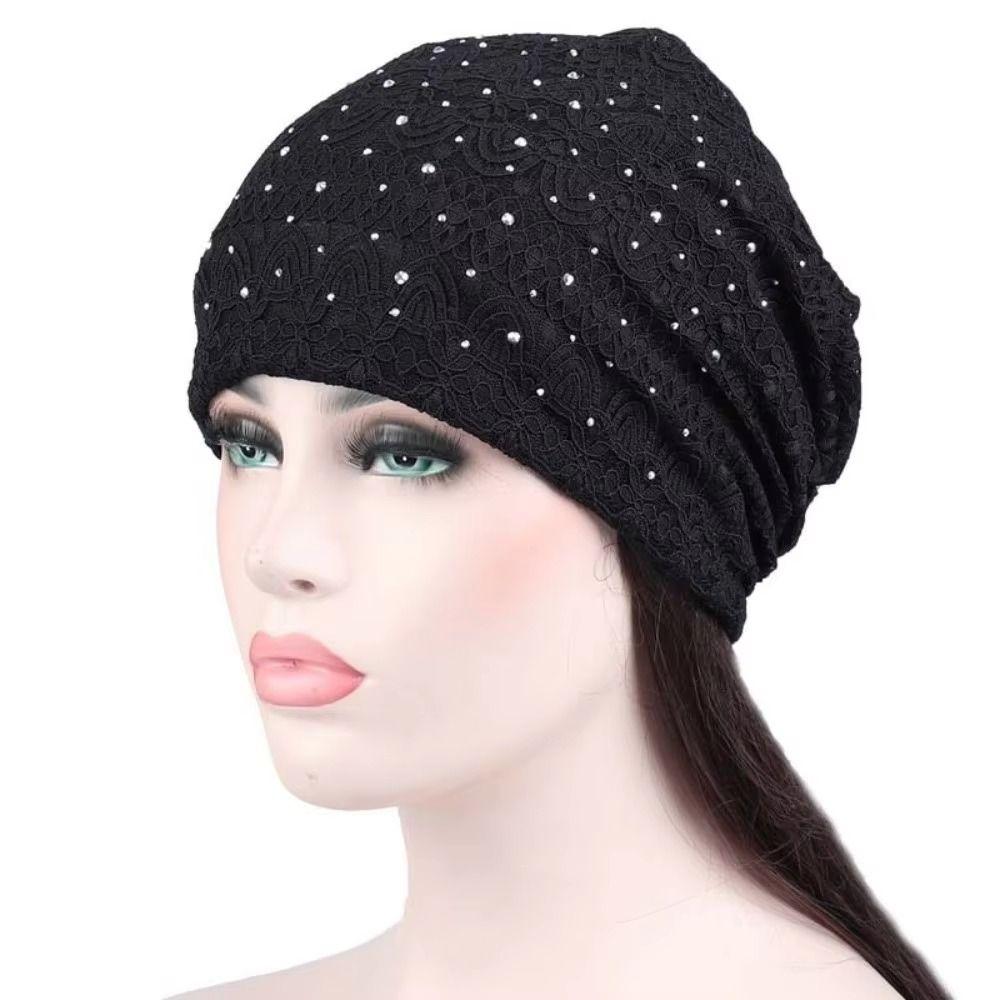 Double Layer Slouchy Beanie Lace Chemo Headwear Fashion Double Layer Hat Autumn Winter