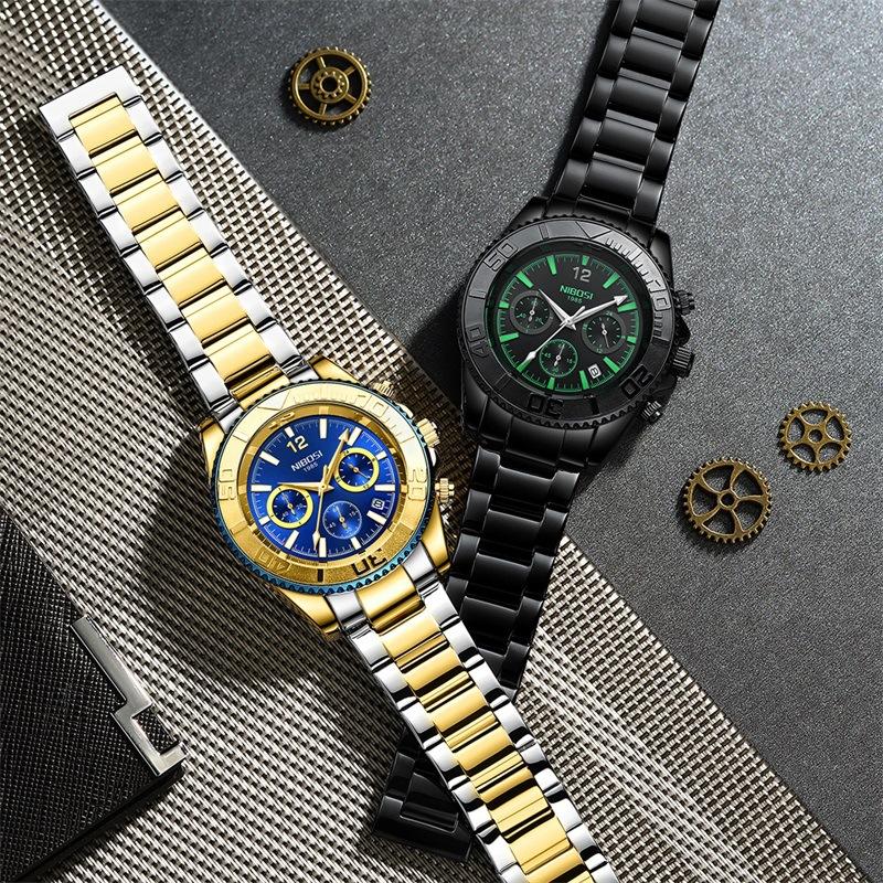 Роскошные деловые мужские часы с хронографом из нержавеющей стали с большим циферблатом, кварцевые часы с подсветкой, наручные часы Relogio Masculino