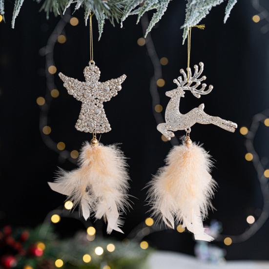 Рождественское украшение на елку Снежинка Плюшевая подвеска Подвеска для елки с перьями Пайетки Колокольчики Зимний новогодний декор для вечеринки