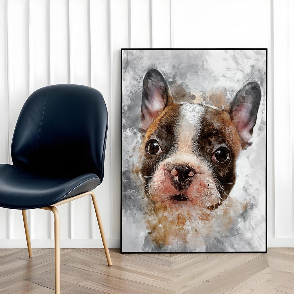 Плакат бульдог собака абстракция в черной рамке