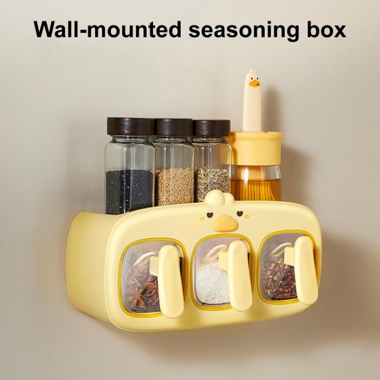 Wall-Mounted Spice Rack with Spoon Transparent Sealed Seasoning Dispenser Multi-Functional Spice Rack Box Jar Kitchen Storage Organizer