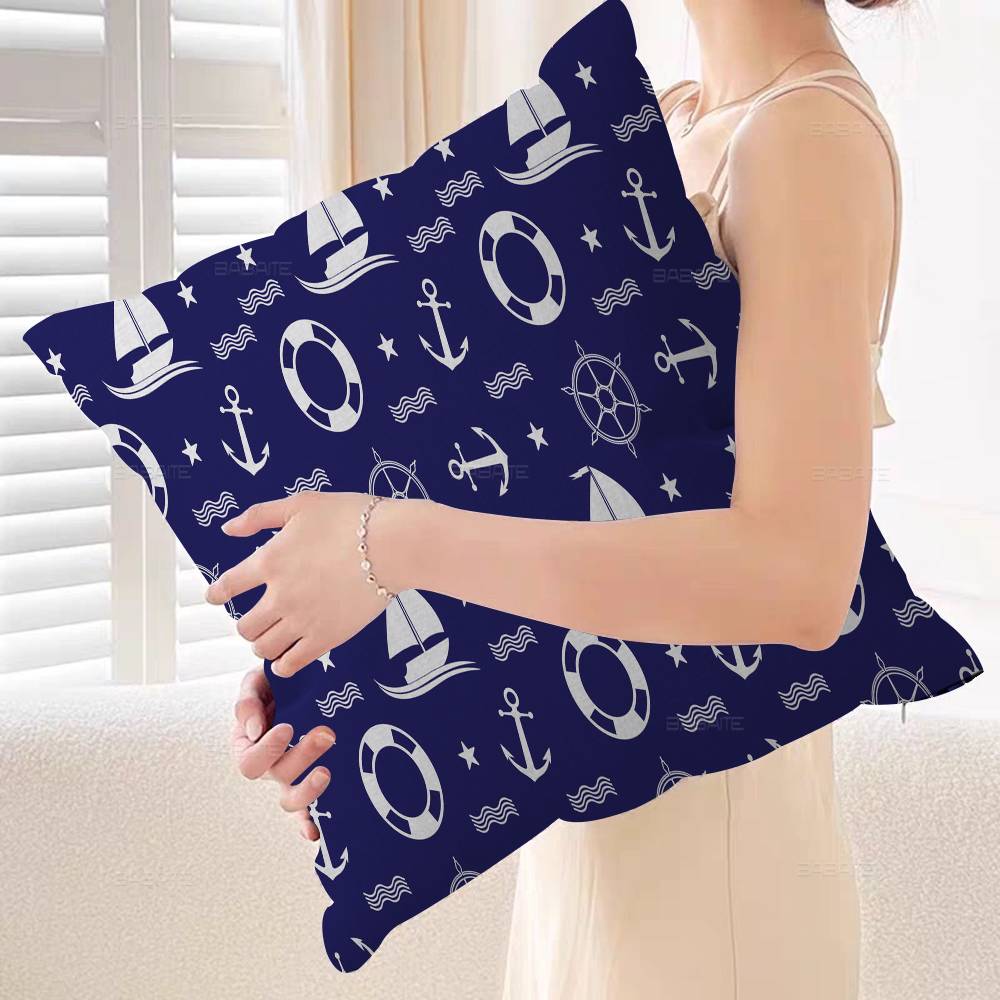 Dark Blue Stripes Anchor Personalized picture text home decorative pillows Household Gifts 45x45cm