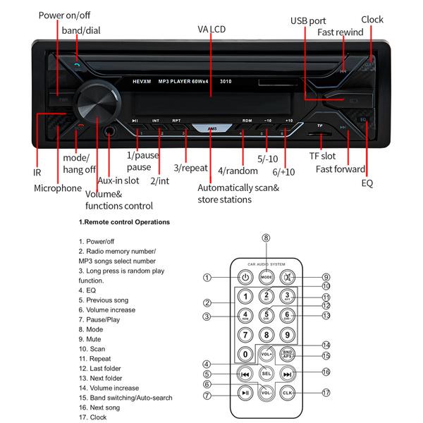 Автомобильный радиоприемник, стереоплеер 3010, авторадио, дополнительный входной приемник, 1din, Bluetooth, стереорадио, MP3, мультимедийный плеер, поддержка FM/WMA/USB