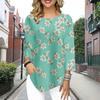Women's Three Quarter Sleeve Round-Neck T-Shirt Loose Shirts Casual Orchid Print Tee Tops