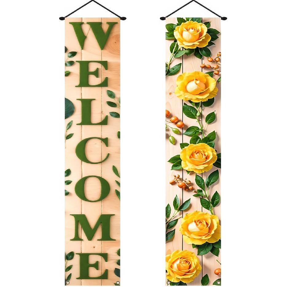 Spring Summer Banner 70x12 Inch Vertical Spring Summer Door Banners Door Decorations Hanging Purple Floral Welcome Porch Signs Outdoor Summer