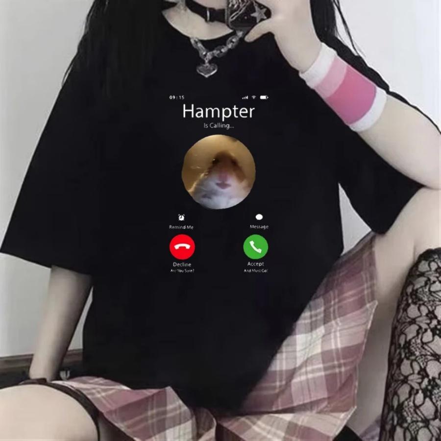 Модная футболка Dank Meme Хомяк Смотрит в Переднюю Камеру Звонит Повседневная Футболки с Короткой Рукавой Оверсайз Уличная Одежда Унисекс