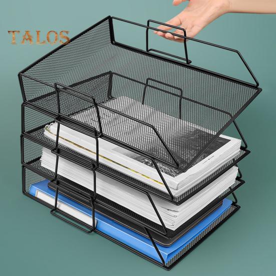 Стеллаж для файлов 3/4 слоя, полая сетка, устойчивая конструкция, съемный, большой емкости, для ноутбуков, книг, настольный органайзер, лоток для хранения бумаг и писем, рабочее пространство в офисе