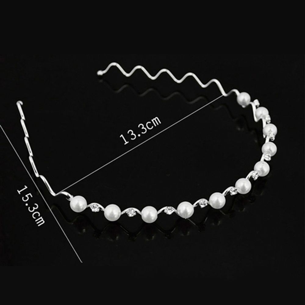 Jewelry Head Chain Rhinestone for Women Headwear Pearl Crystal Wave Hairband Black Silver Metal