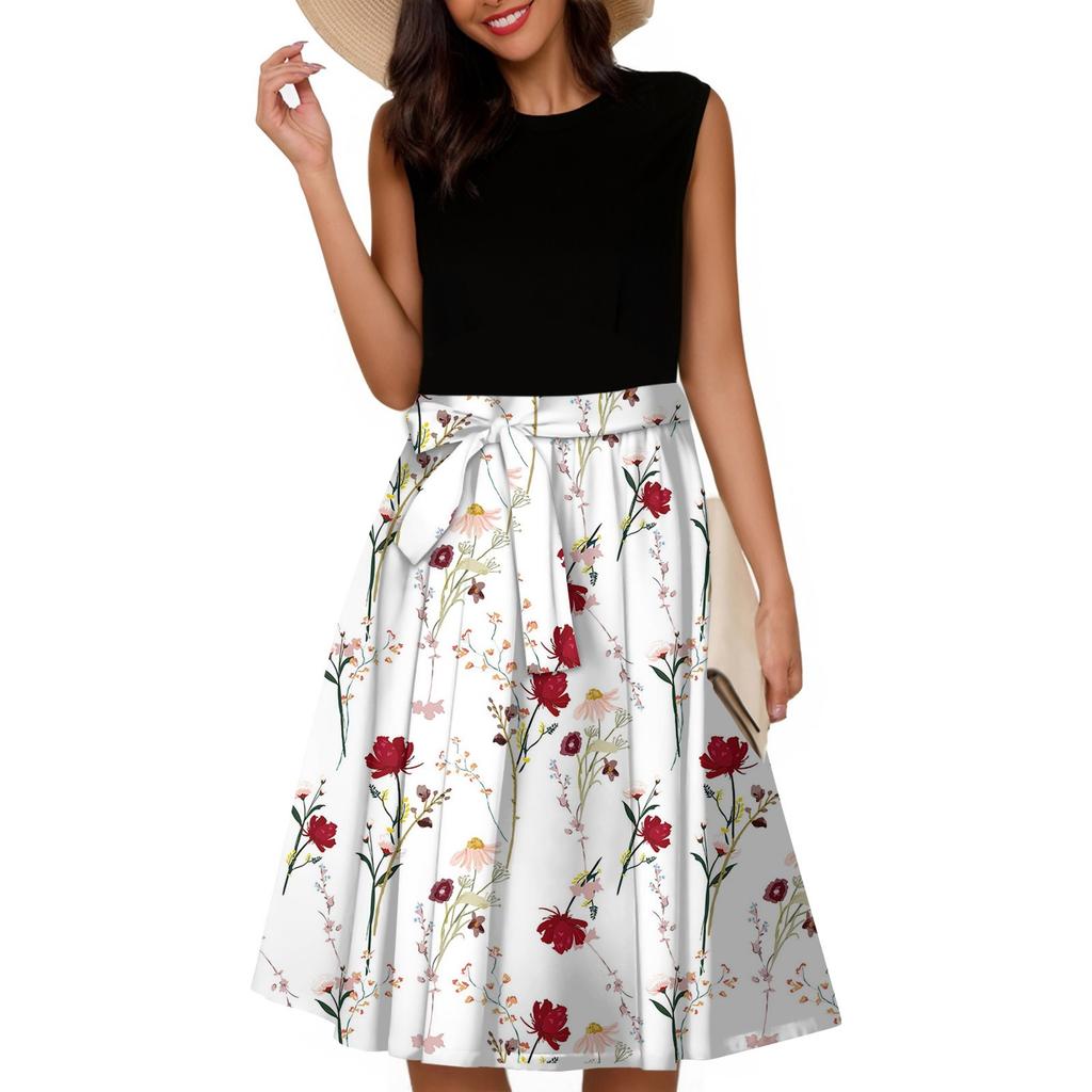 Женское модное повседневное короткое платье без рукавов со шнуровкой и круглым вырезом