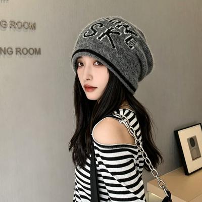 Jacquard Letter Beanie Knitted Hat Large Head Size Skullies Cap Stylish Beanies Hat  Unisex