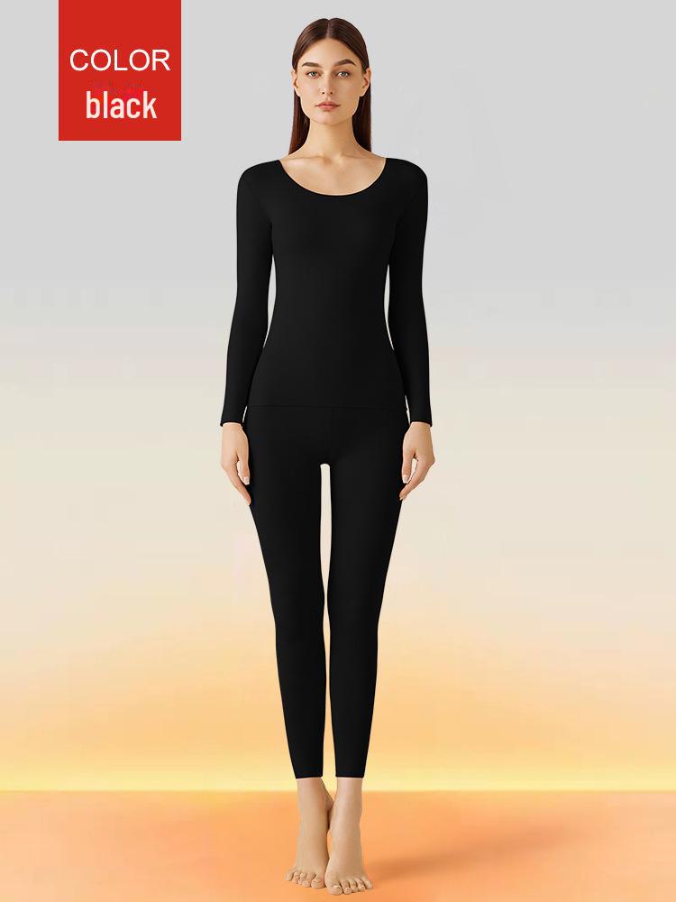 Женский бесшовный комплект термобелья с начесом - облегающий крой с круглым вырезом для осени и зимы