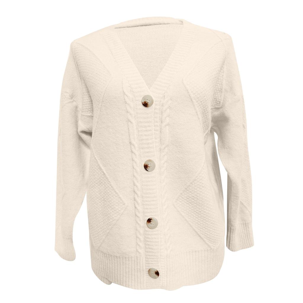 Women's Fashion Solid Color Long Sleeve V-Neck Knit Cardigan Button Sweater Jacket