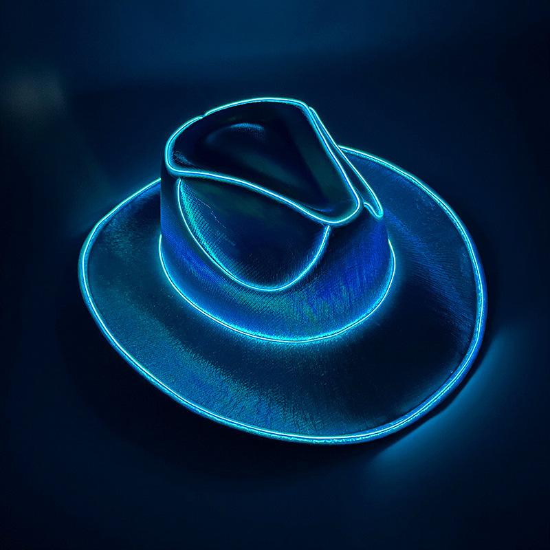 Halloween luminous hat carnival party LED wireless fluorescent colorful cowboy luminous hat laser fantasy cowboy hat