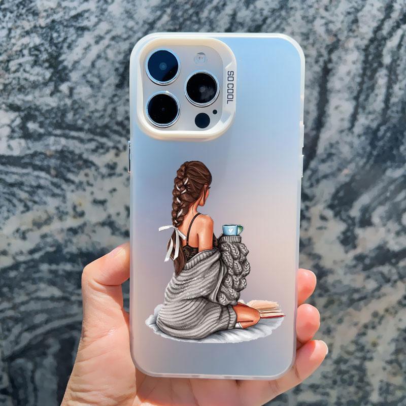 Young Girl Pattern Phone Case for iPhone 13 Mini 14 15 16 Plus Pro Max 11 12 Pro Max Shockproof Matte Laser Fashion Back Covers